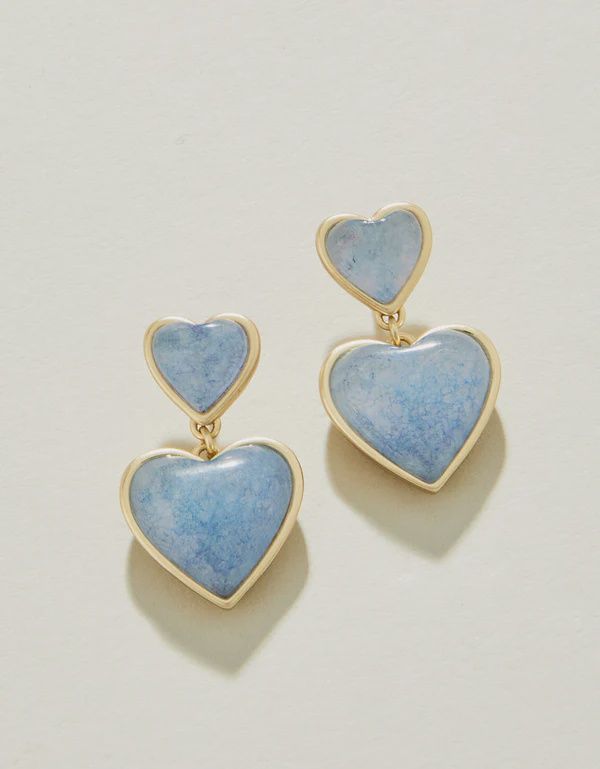 Full Heart Earrings Light Blue