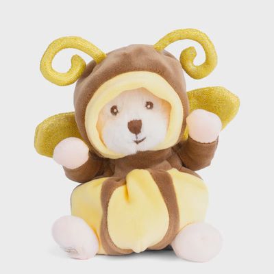 Bukowski Bears Ziggy Butterfly plush toy in lemon yellow with embroidered butterfly detail, 7 inches, displayed against a white background