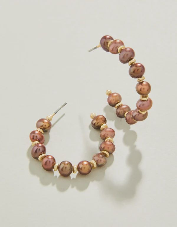 Annabelle Beaded Hoop Earrings Bronze Pearl