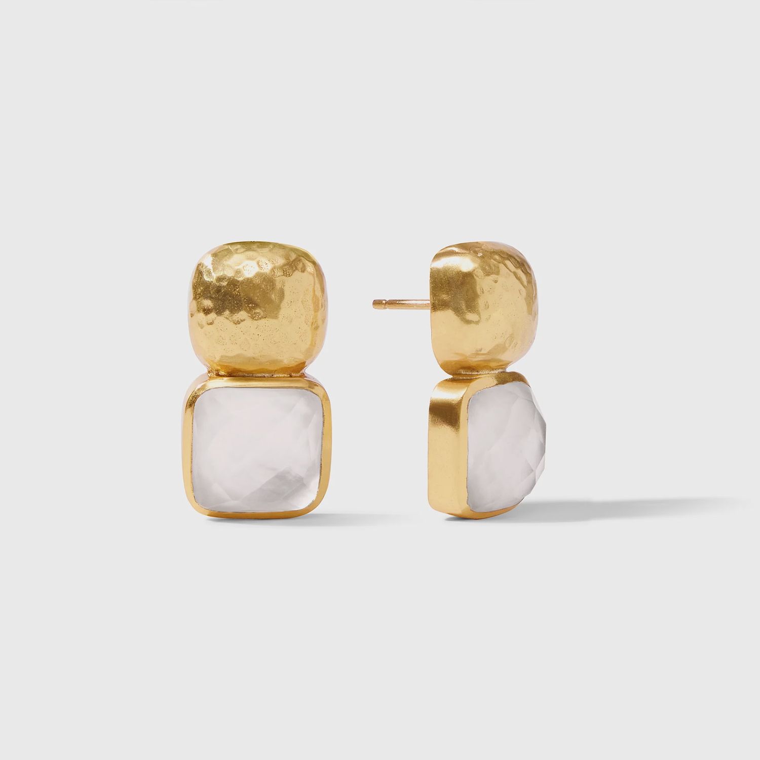 Julie Vos Catalina Stacked Square Drop Earrings 24K Gold Plate, Colour: Iridescent Clear Crystal, Description: Gold