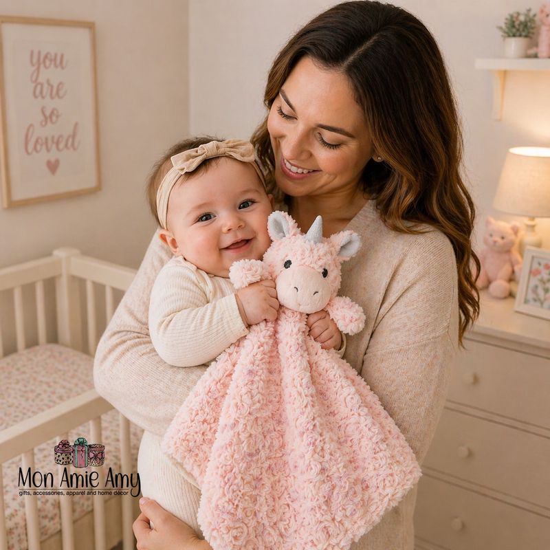 Pink Unicorn Baby Security Blanket Lovey – Soft Plush Swirl Minky Blanket for Girls, Newborn Gift by Elegant Baby