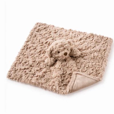 Soft neutral teddy bear lovey blanket for baby with plush textured fabric and lightweight comfort design for newborns