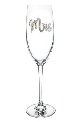 Mrs rhinestone champagne flute with crystal embellishments on white background, presented in gift box packaging