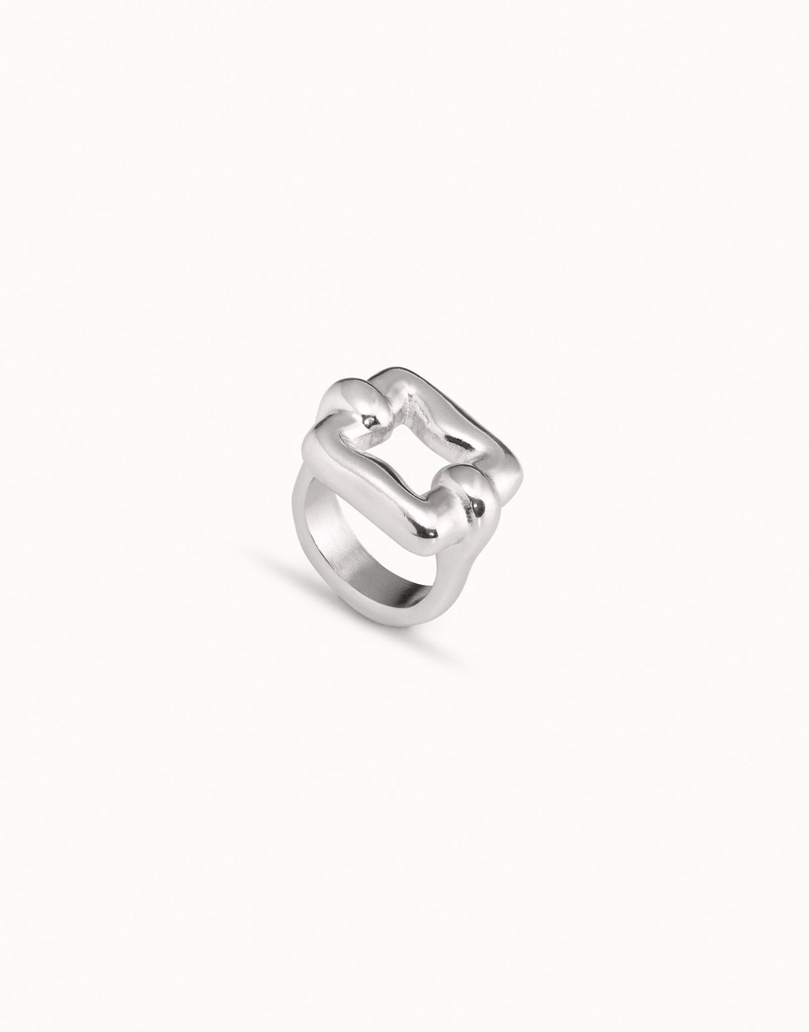 Uno de 50 Femme Fatale Silver-Plated Squared Link Ring, Size: 7.5