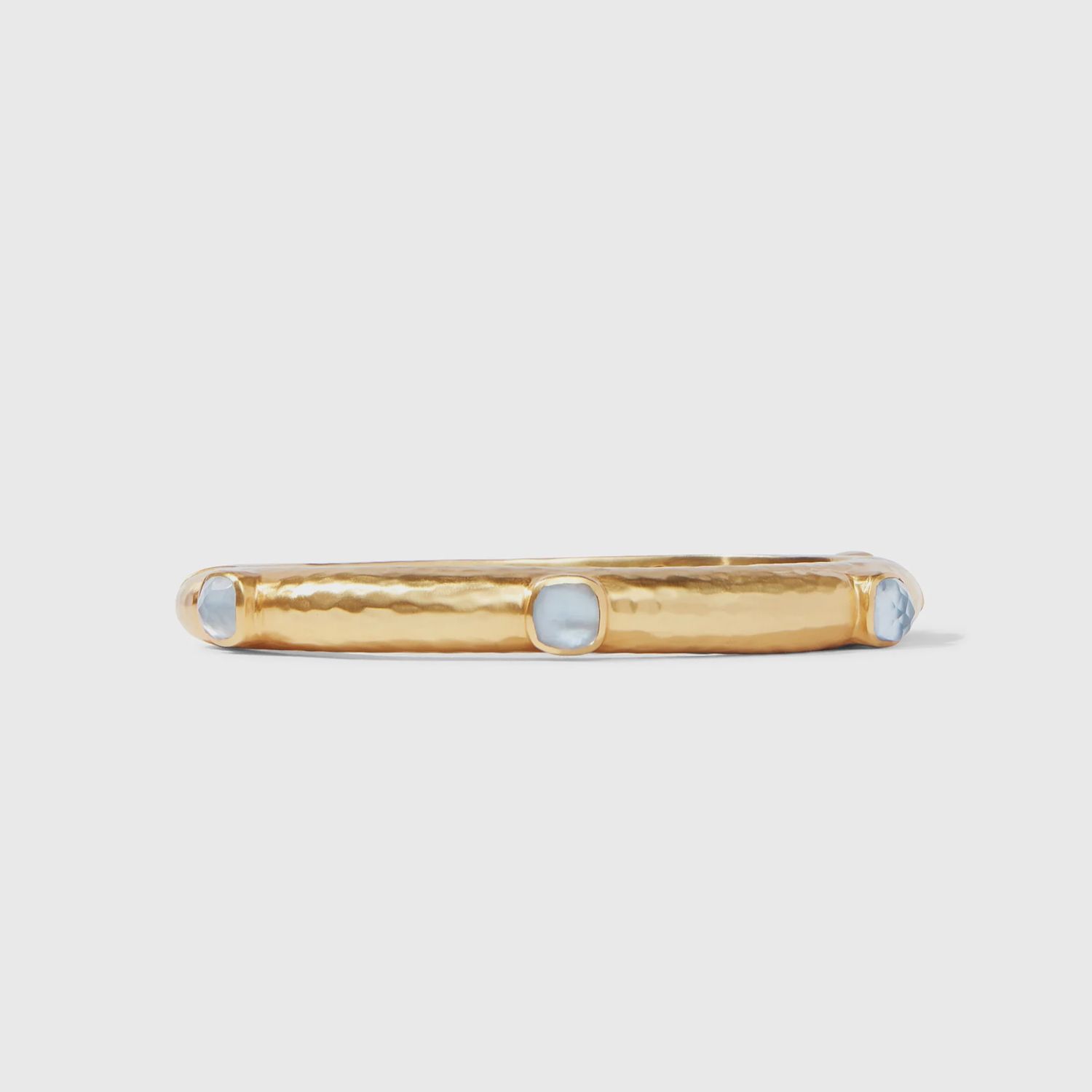 Julie Vos Catalina Stone Hinge Bangle 24K Gold Rose-Cut Glass, Colour: Chalcedony Blue