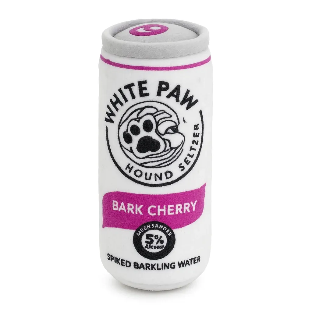 Haute Diggity Dog White Paw Bark Cherry Squeaky Plush Dog Toy