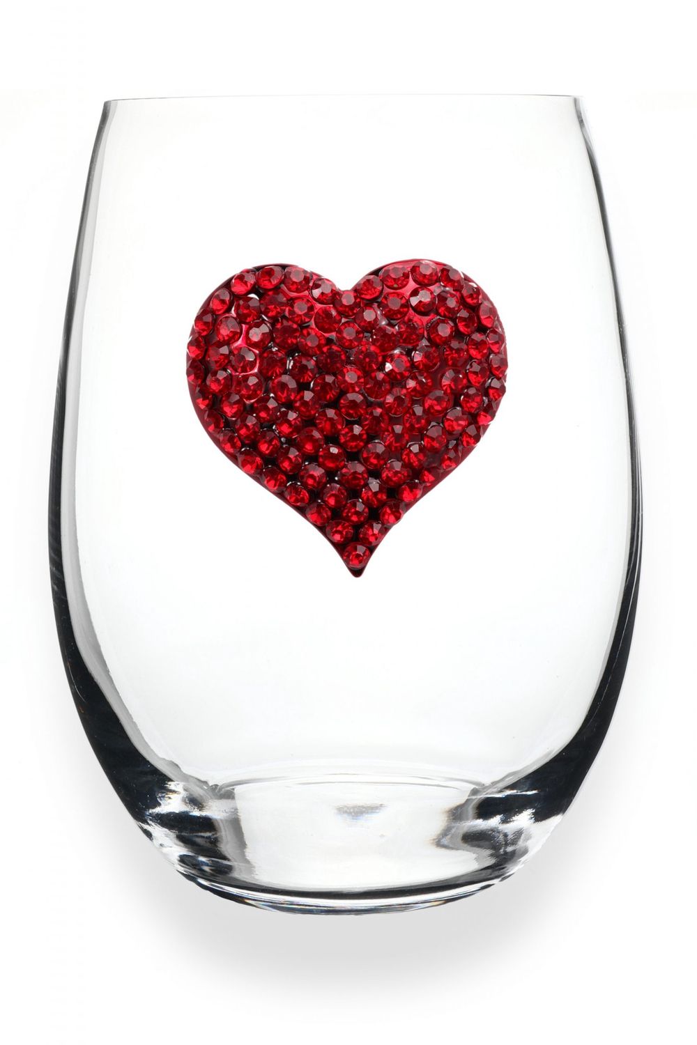 Jewels Rhinestone Stemless Wine Glasses Handmade USA, Description: Red Heart