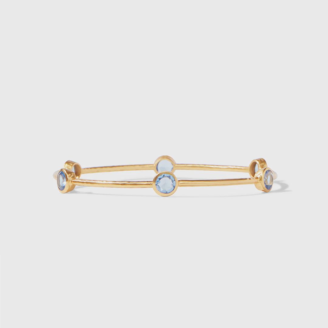 Julie Vos Milano 24K Gold Hammered Bangle with Gemstones, Colour: Chalcedony Blue, Size: Medium
