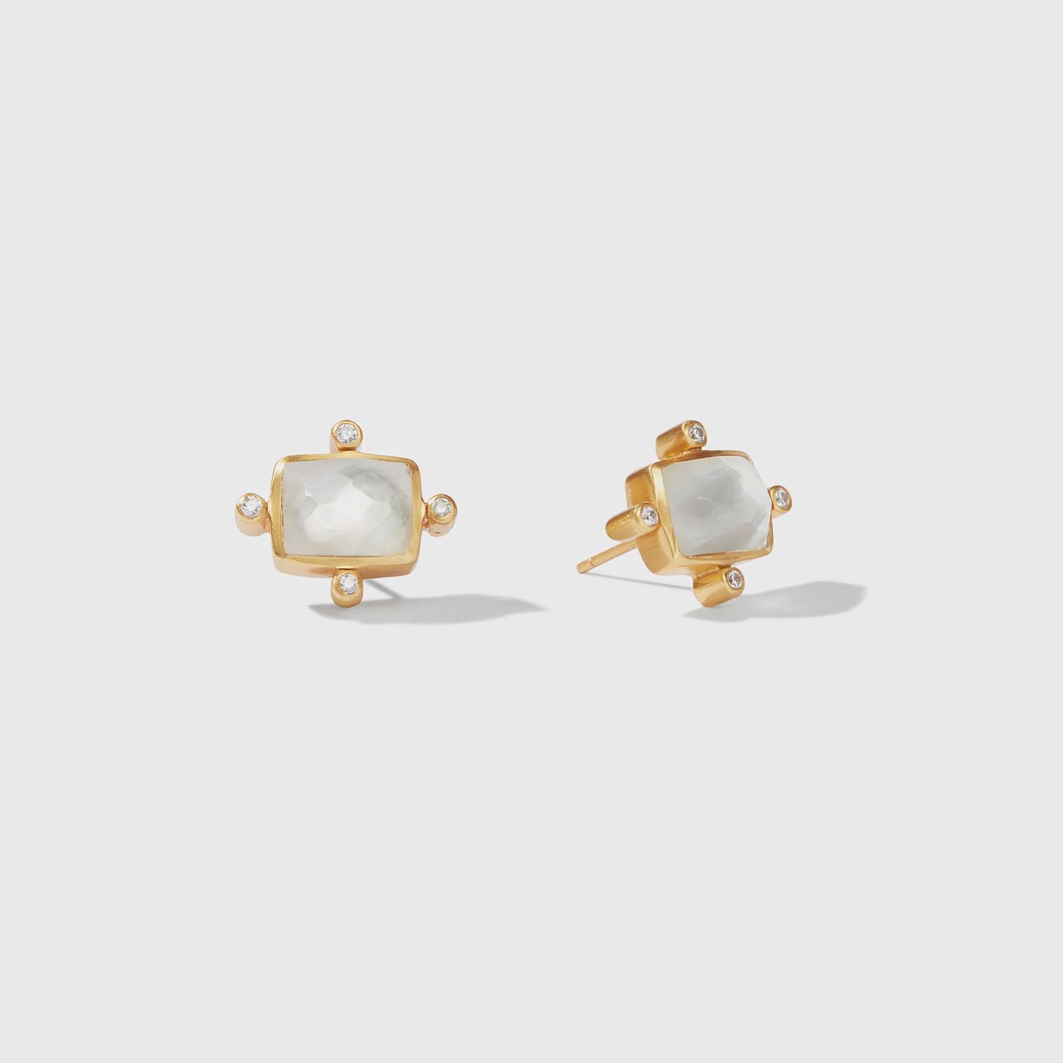 Julie Vos Clara CZ &amp; Mother of Pearl Stud Earrings 24K Gold, Colour: Cubic Zirconia