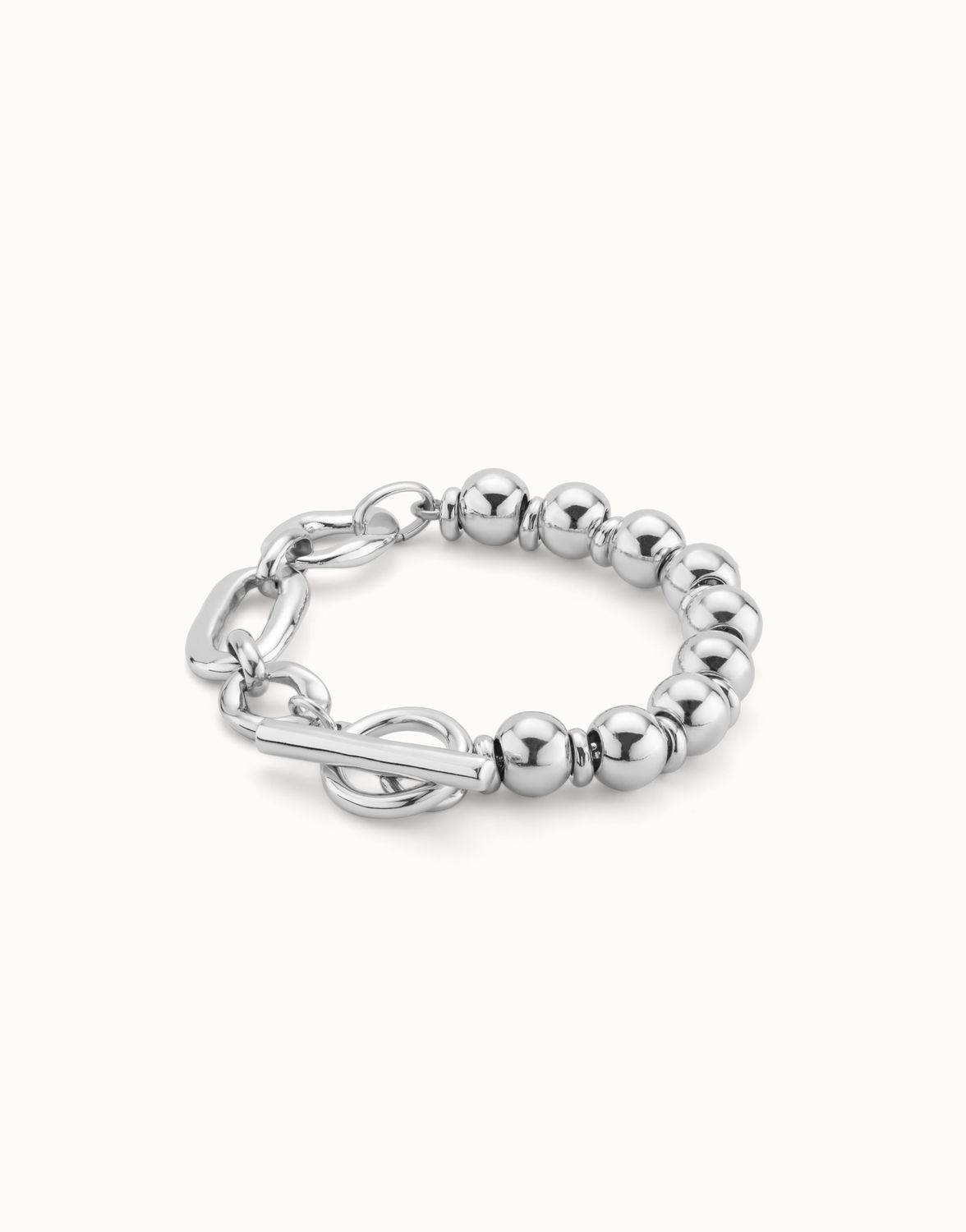 Uno de 50 Joyful Silver Beaded Bracelet with Ring &amp; Bar Clasp, Colour: Silver