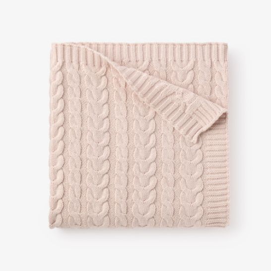 Elegant Baby Horseshoe Cable Knit Cotton Baby Blanket, Colour: Blush