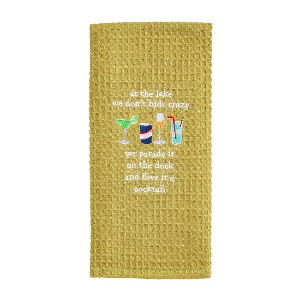 Mud Pie Lake Humor Embroidered Waffle Weave Towel, Description: At the Lake