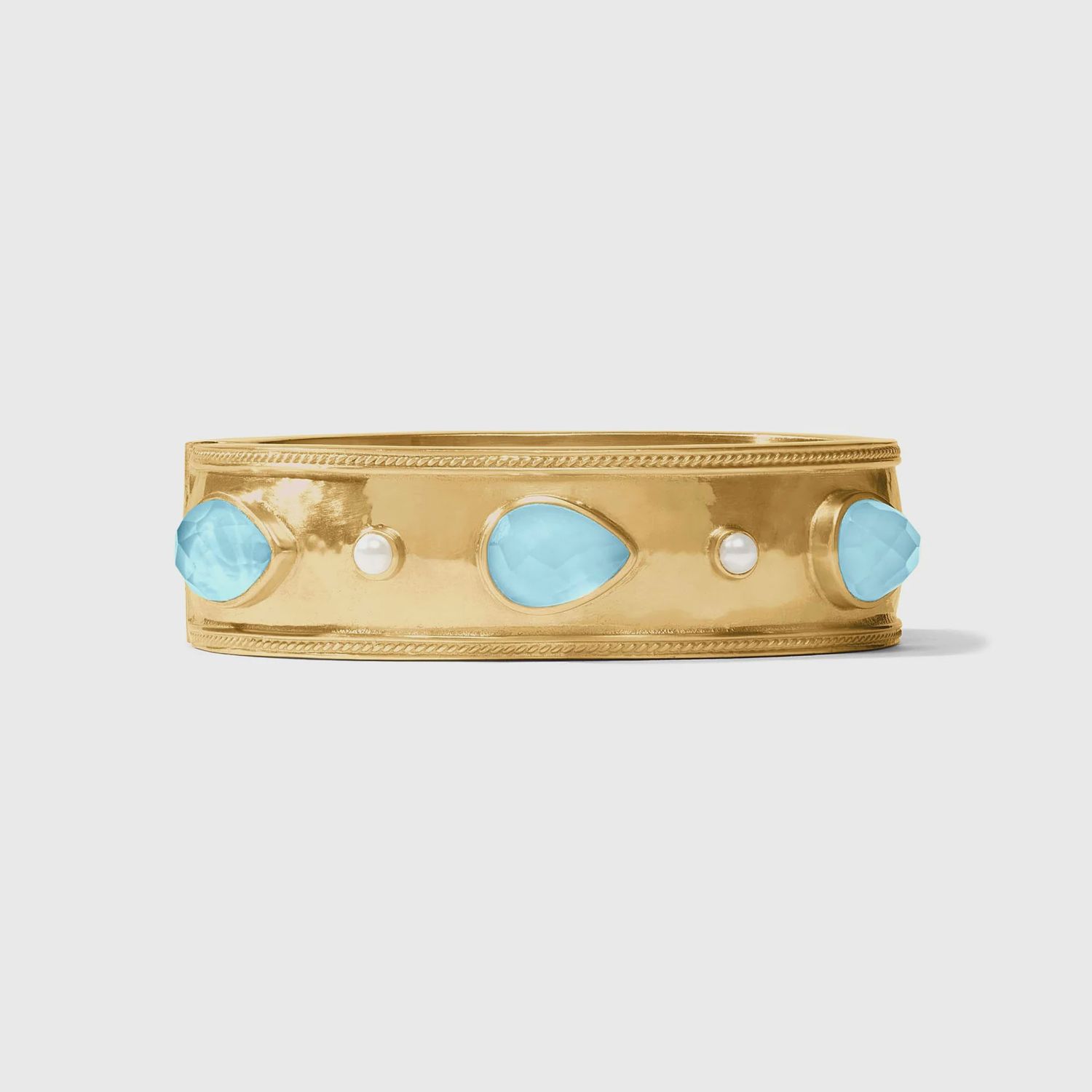 Julie Vos Cannes Wide Hinge Bangle 24K Gold Pear Gemstone, Colour: Iridescent Capri Blue