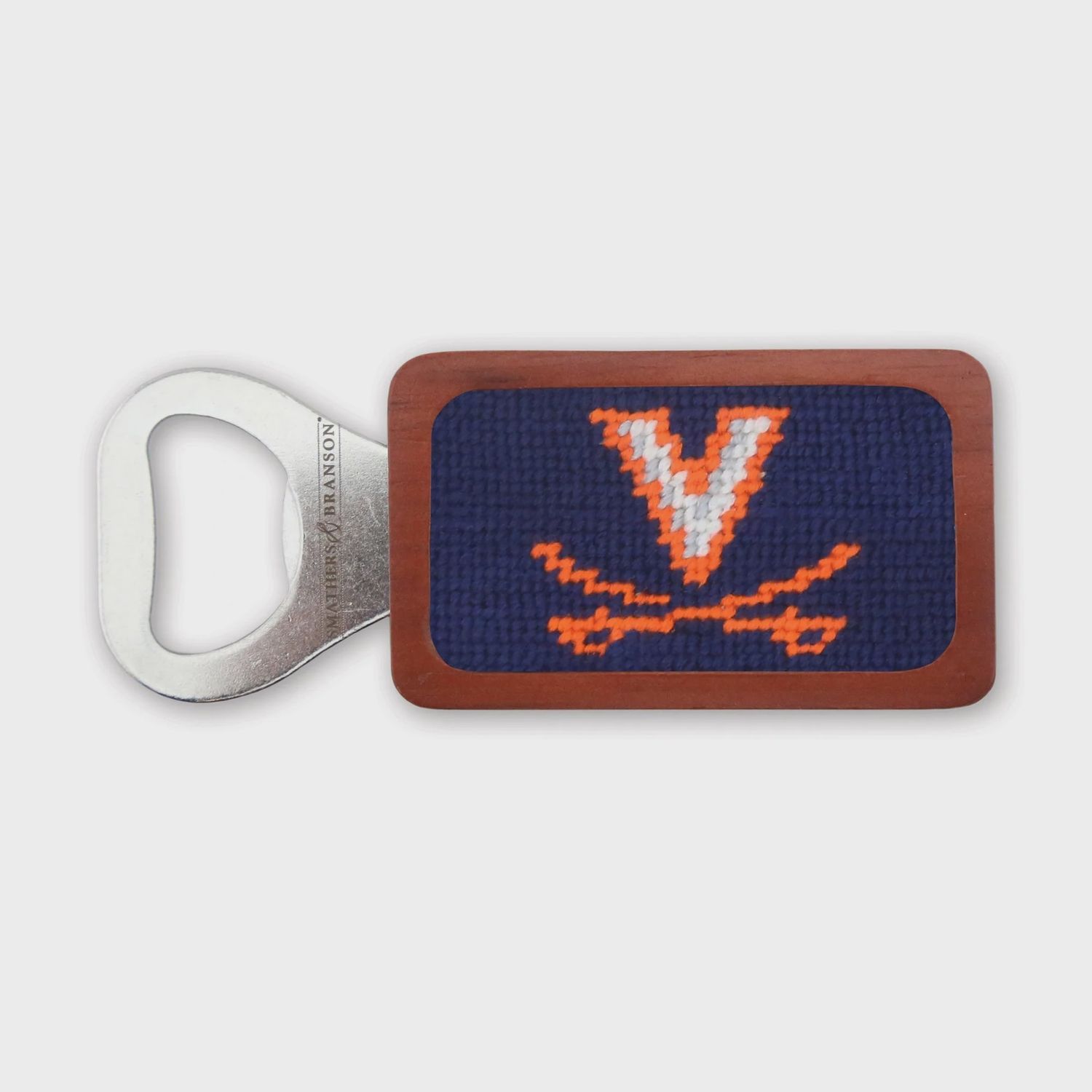 Smathers &amp; Branson Needlepoint Magnetic Bottle Opener Wood Handle, Description: UVA