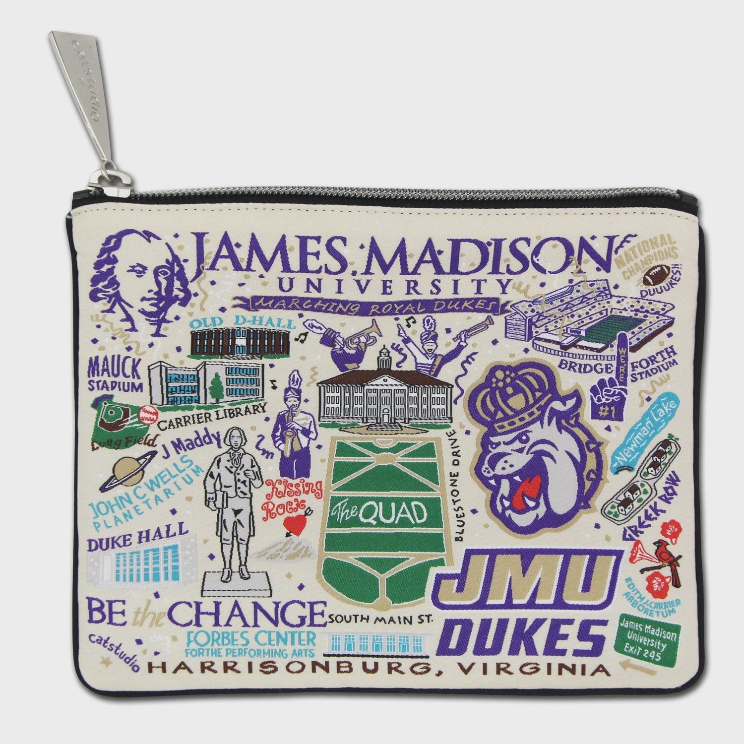 Collegiate Hand-Woven Zip Pouch, 5x7 in., Description: JMU