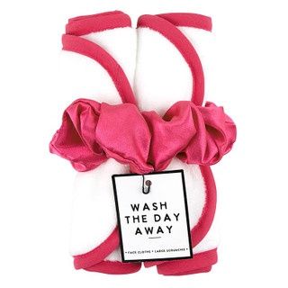 Reusable Exfoliating Face Cloth Set with Scrunchie, Colour: Hot Pink