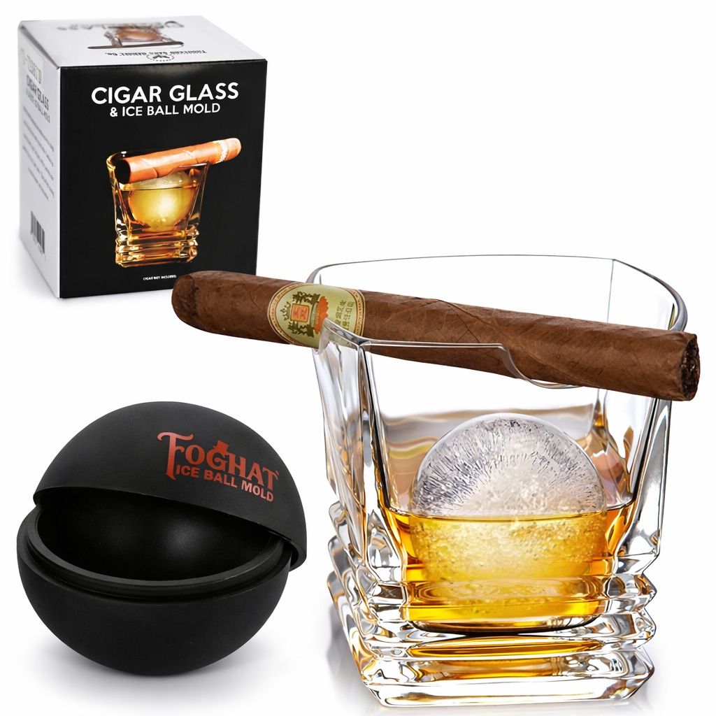 Cigar Glass with Ice Ball Mold – Whiskey Lover Gift by Thousand Oaks Barrel Co.