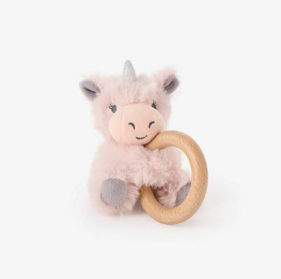 Elegant Baby Unicorn Plush Rattle Toy with Wooden Ring