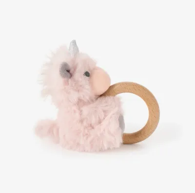 Elegant Baby Unicorn Plush Rattle Toy with Wooden Ring