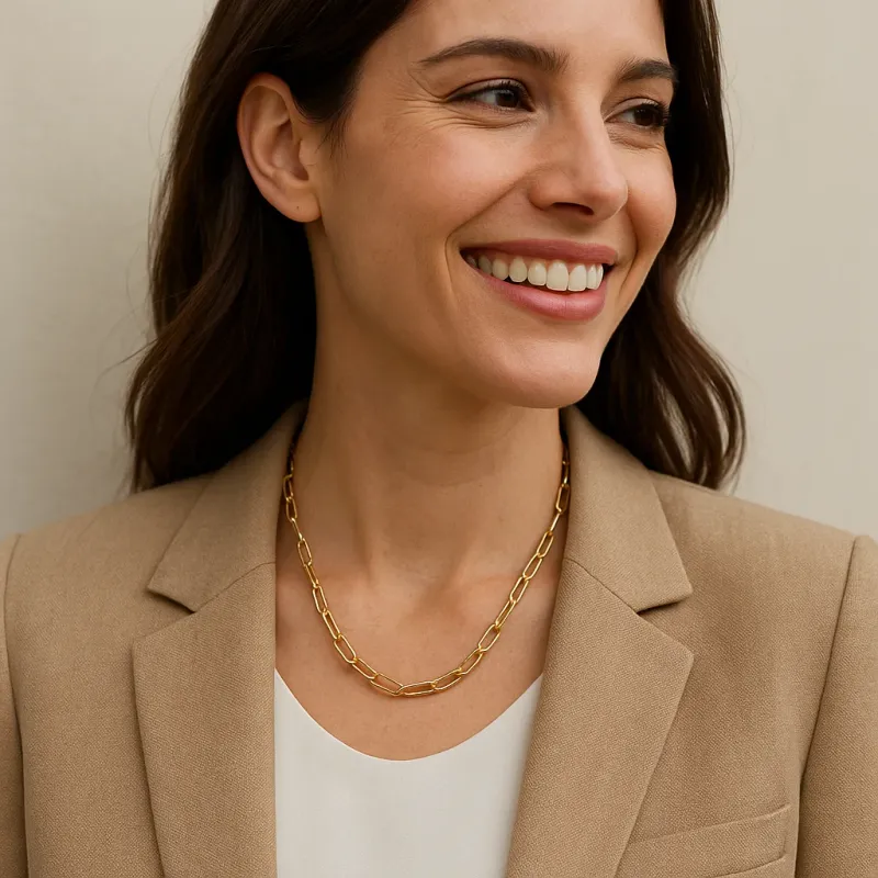 Michelle Mcdowell Bella Sophie charm necklace worn in a lifestyle setting, displaying the delicate chain and charm details.