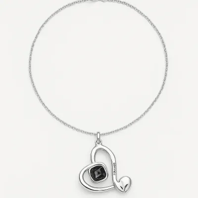 Uno de 50 Ser Expresiva Black Stone Heart Pendant Necklace