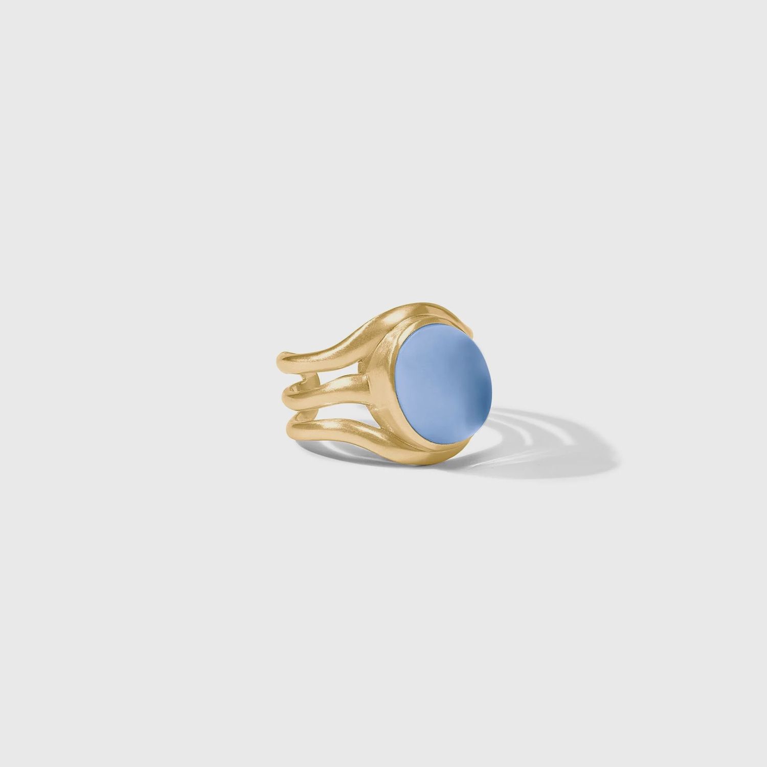 Julie Vos Wave Stone Adjustable Ring 24K Gold Plate Cabochon, Colour: Iridescent Chalcedony Blue