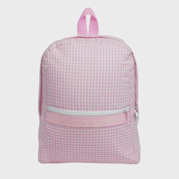 Seersucker Medium Backpack with Side Pockets – Kids &amp; Toddler School Bag / Diaper Bag, Name: Pink Gingham