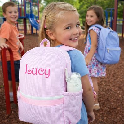 Seersucker Medium Backpack with Side Pockets – Kids &amp; Toddler School Bag / Diaper Bag
