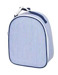 Personalized Seersucker Kids Gumdrop Lunch Box – Custom Embroidered Name, Name: Navy Preppy Stripe