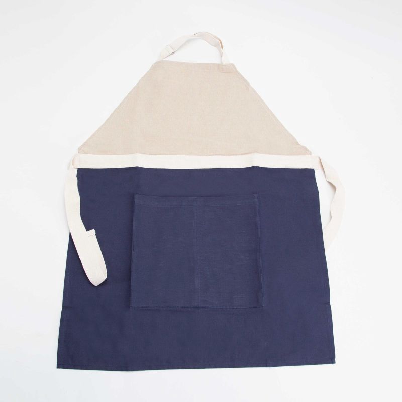 Personalized Two-Tone Apron – Custom Name, Monogram or Design | Beige &amp; Navy Cotton Apron, Colour: Navy