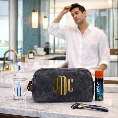 Personalized Waxed Canvas Travel Bag – Custom Monogram Dopp Kit