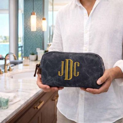 Personalized Waxed Canvas Travel Bag – Custom Monogram Dopp Kit