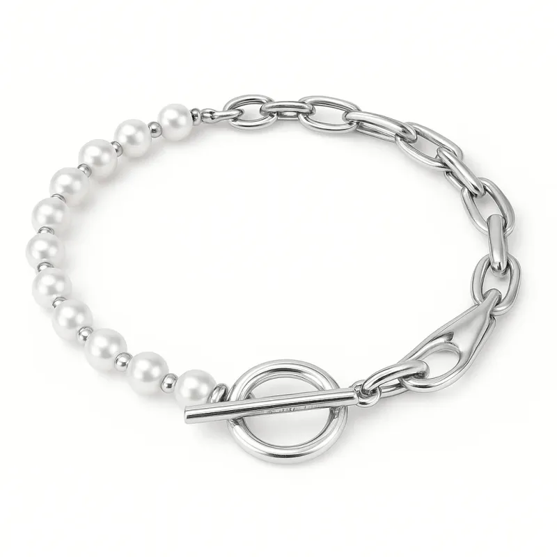 Uno de 50 Sterling Silver-Plated Pearl Link Chain Necklace