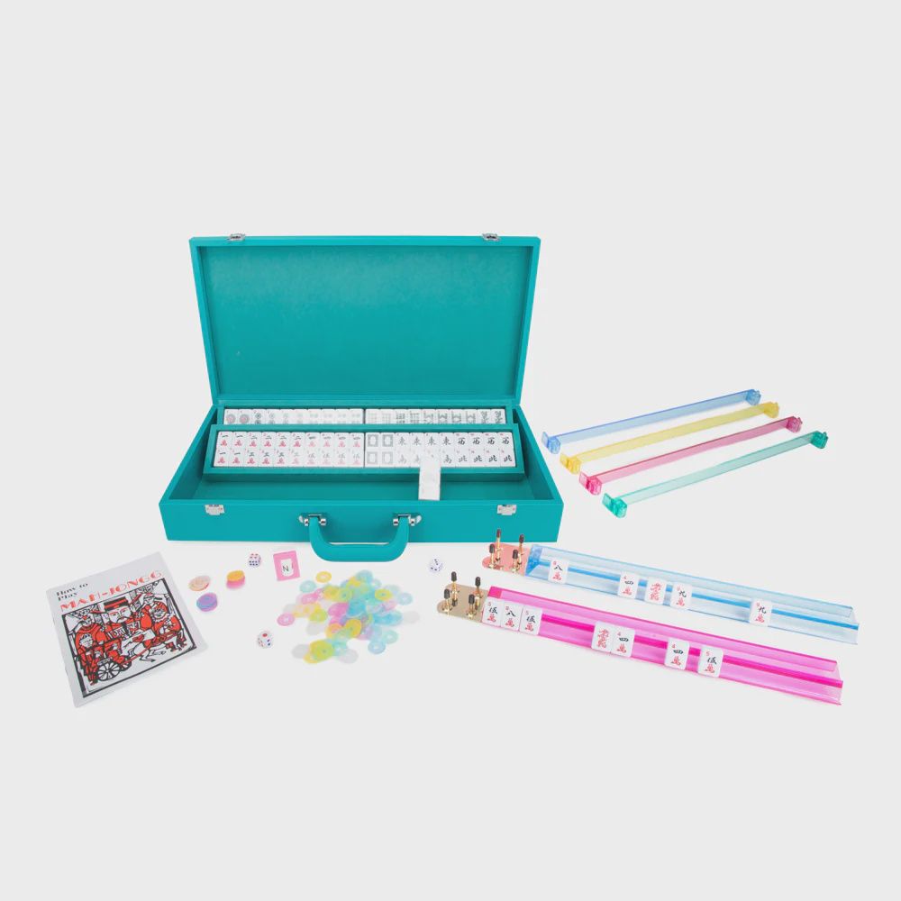 Brouk Ellen Portable Mahjong Set Black Croc Vegan Leather Case, Colour: Teal