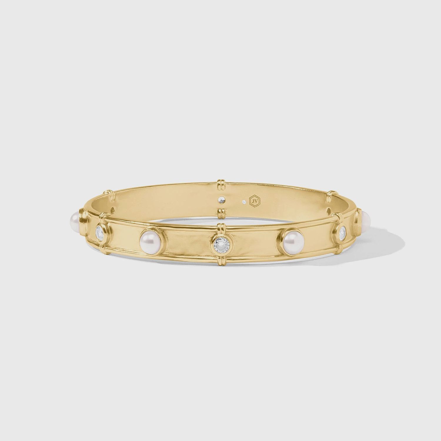 Julie Vos Tribeca Bangle 24K Gold Plate Pearl &amp; CZ, Colour: Gold, Size: Medium