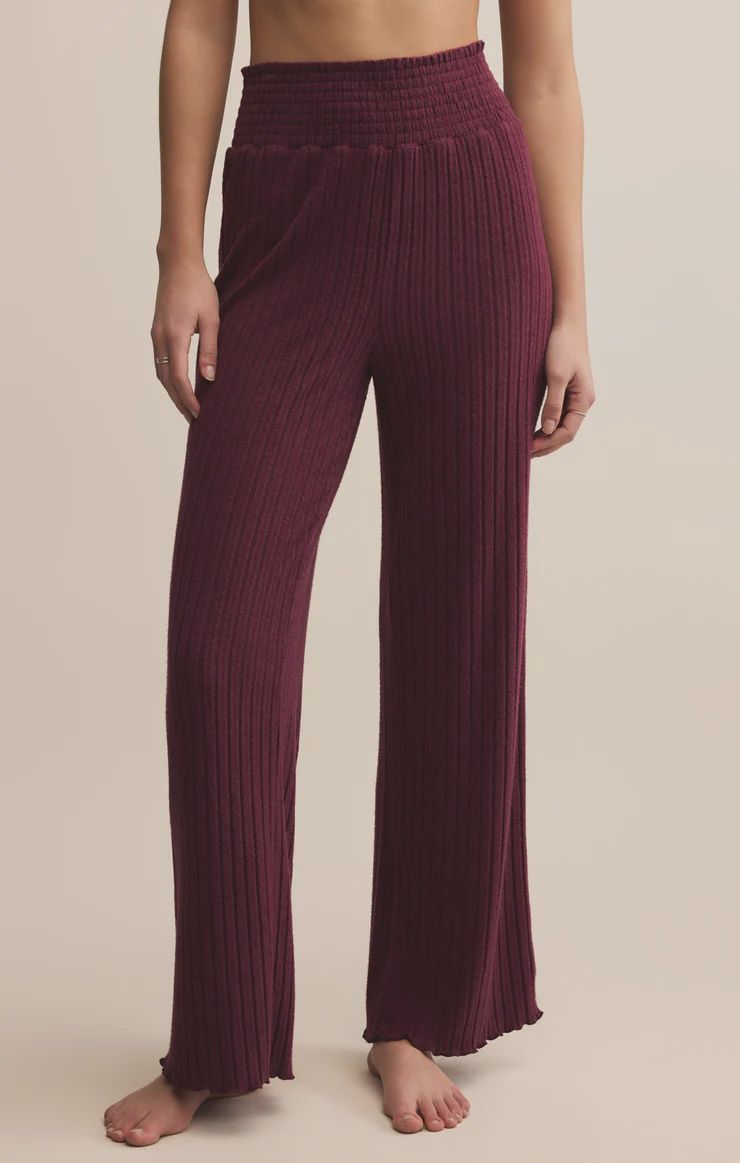 Z Supply Dawn Smocked Waist Flare Pant High Rise Full Length, Colour: Merlot, Size: XS