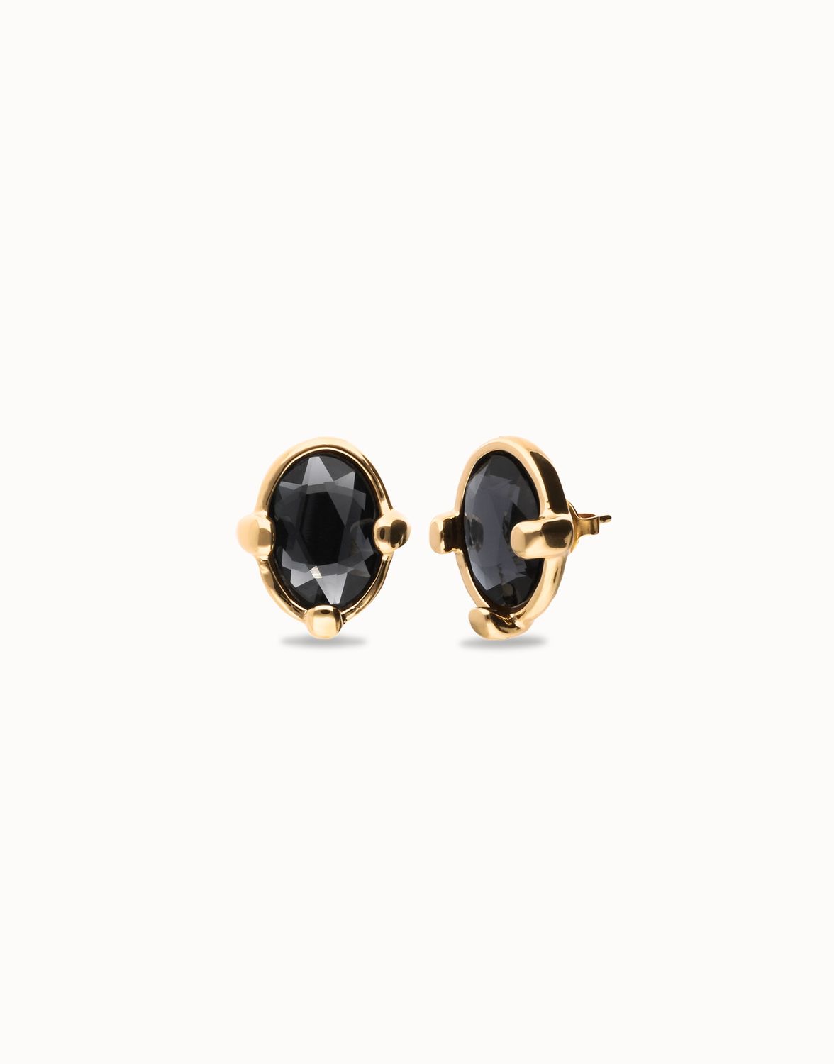Uno de 50 Ser Deslumbrante Jet Black Oval Crystal Stud Earrings, Colour: Gold, Description: Black