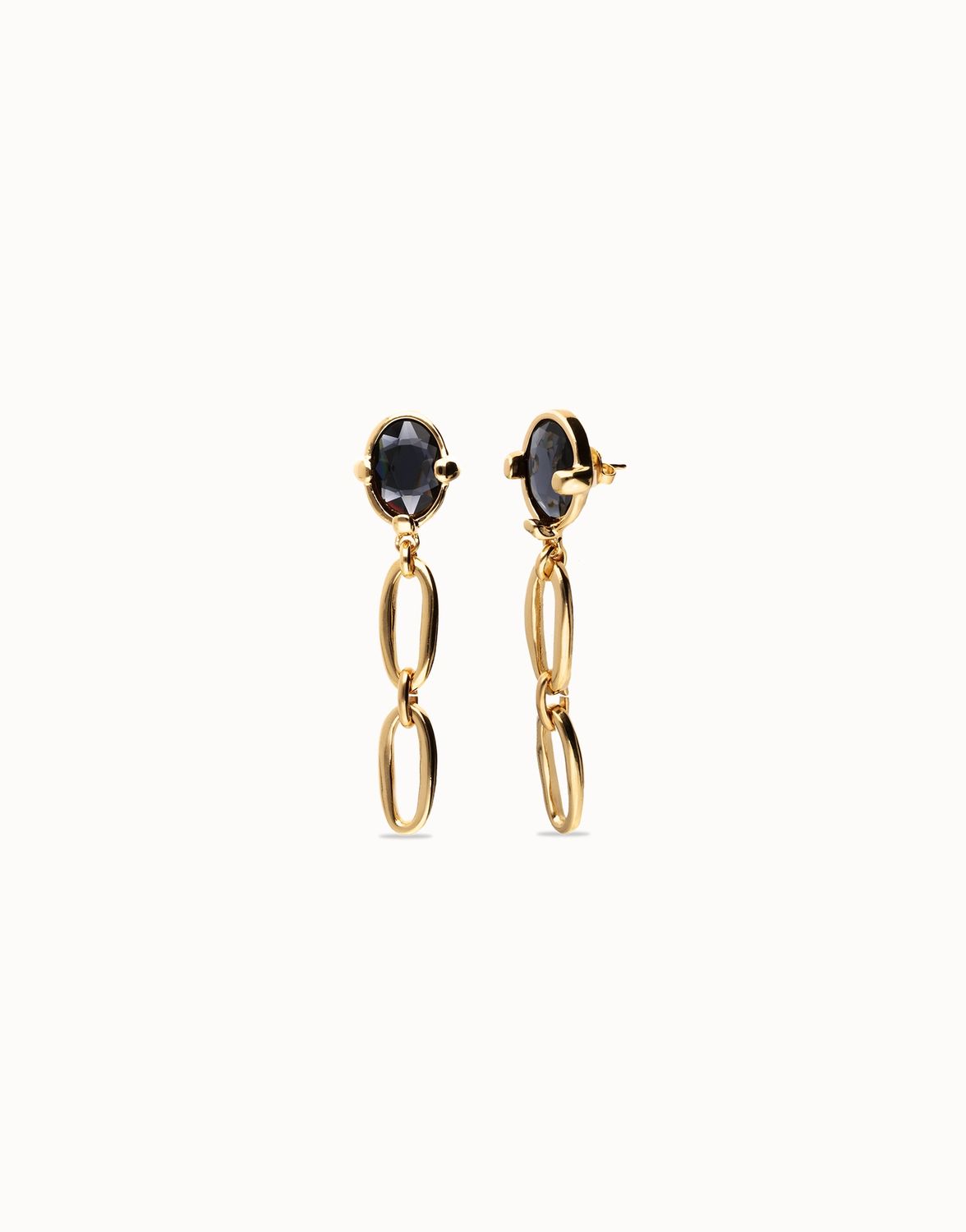 Uno de 50 Ser Deslumbrante Faceted Black Crystal Link Drop Earrings, Colour: Gold