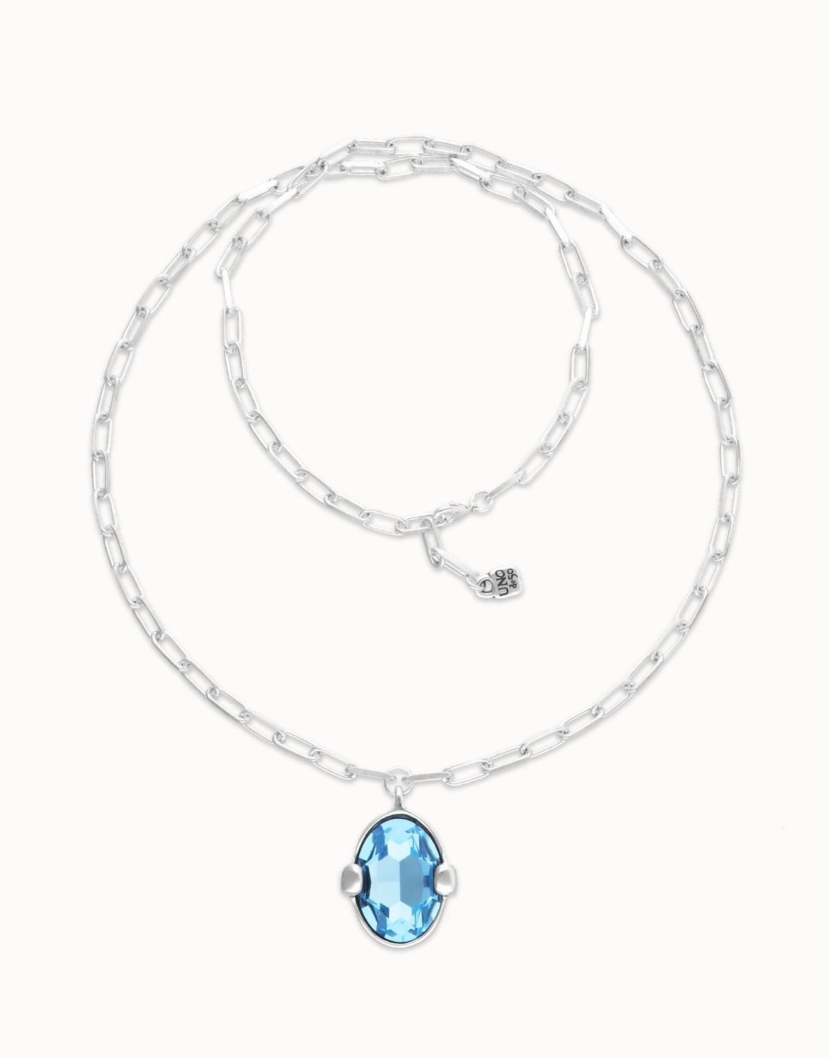 Uno de 50 Ser Deslumbrante Blue Oval Faceted Crystal Long Necklace, Colour: Silver