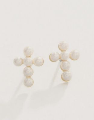 Sea La Vie Stud Earrings Faith/Pearl Cross