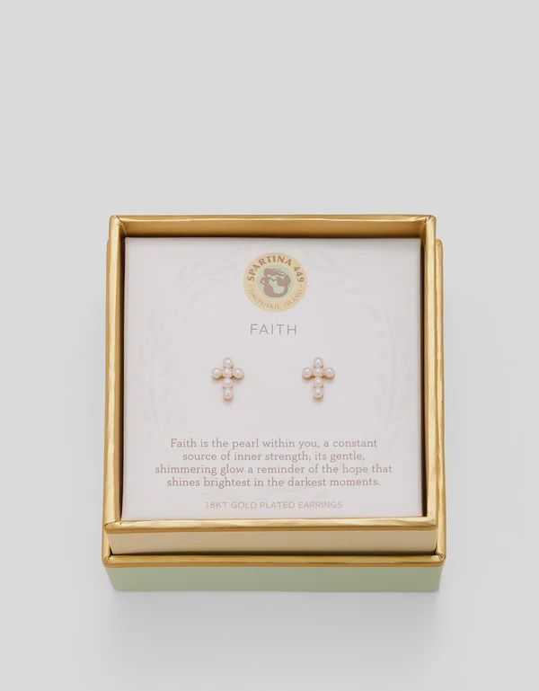 Sea La Vie Stud Earrings Faith/Pearl Cross, Colour: Gold