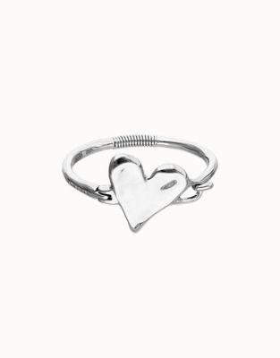 Uno de 50 Palpito semi-rigid hinged heart bracelet in silver, displayed open against a white background