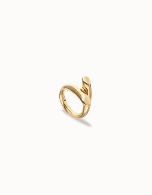 Uno de 50 Roots Intertwined ring featuring organic sculptural shapes in polished metal, isolated on white background