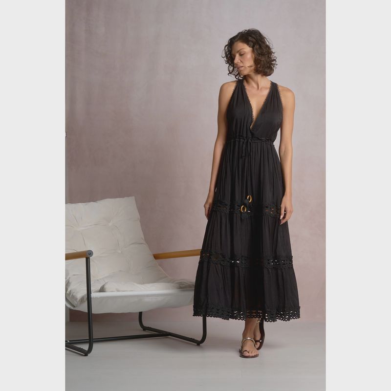 Tiered Drawstring Maxi Cover-Up Dress