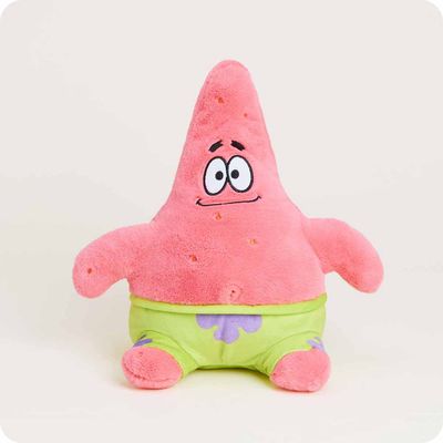 Warmies Patrick Star microwavable plush toy in pink lavender fabric on white background, front view