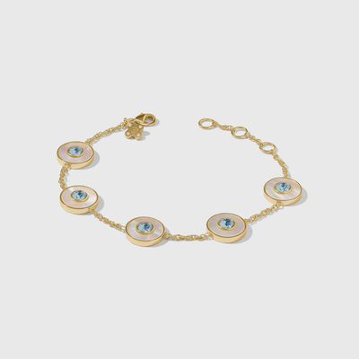 Julie Vos Colette Circle Bracelet in 24K gold with cubic zirconia and mother of pearl, displayed on a neutral background