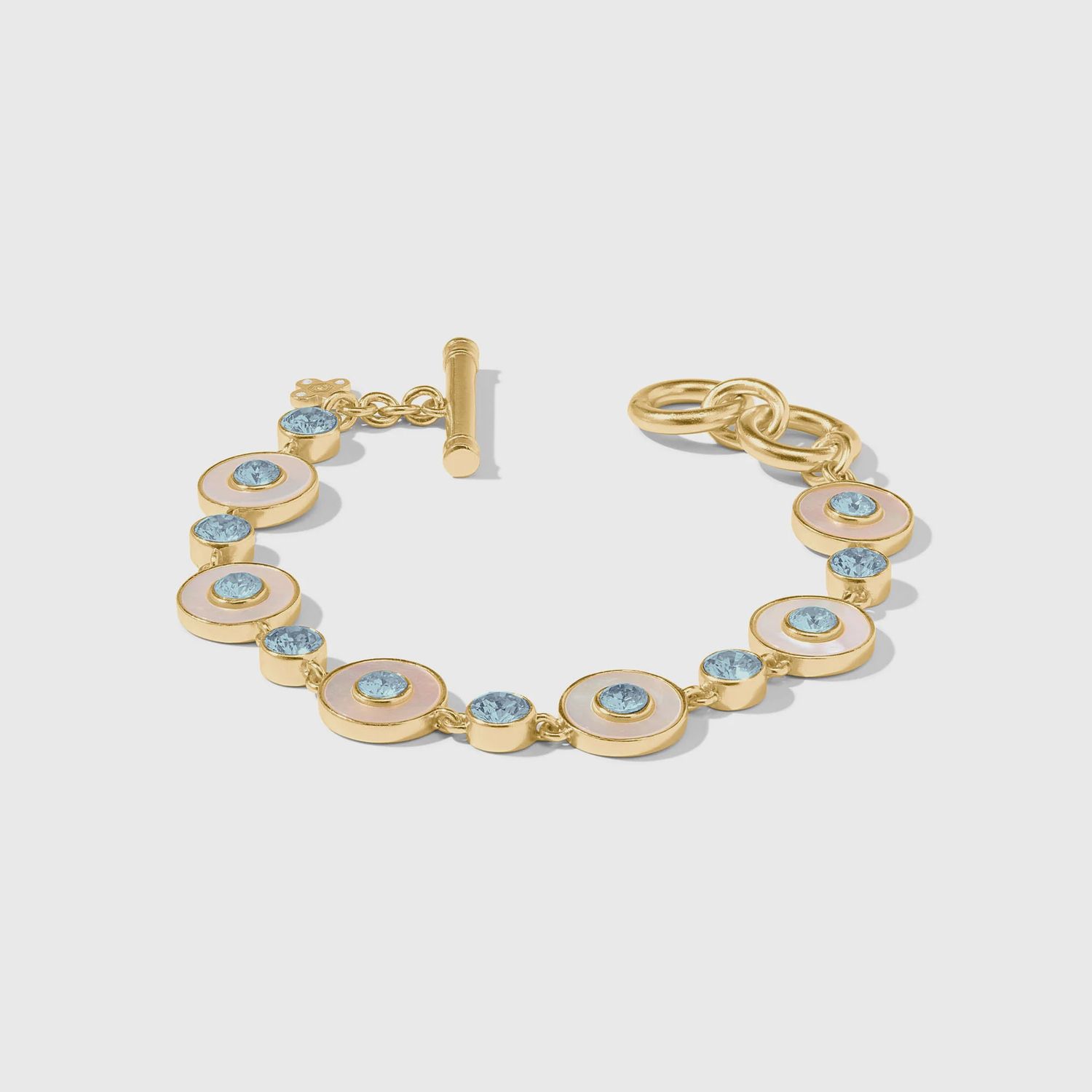 Julie Vos Colette Tennis Bracelet 24K Gold CZ Mother of Pearl, Colour: Chalcedony Blue