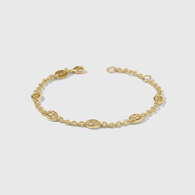 Julie Vos Laguna bracelet in 24K gold plate with adjustable sizing, displayed on white background in studio setting