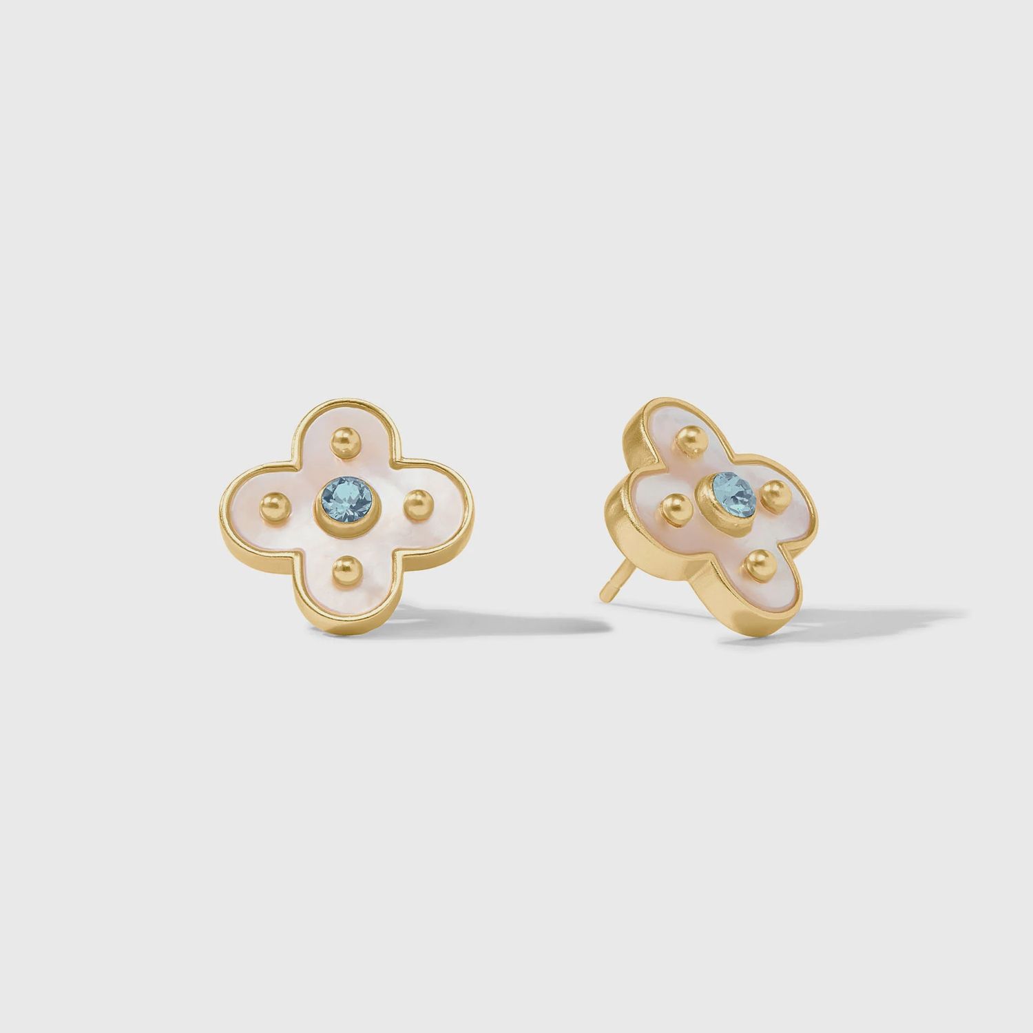 Julie Vos Colette Stud Earrings 24K Gold CZ Mother of Pearl, Colour: Chalcedony Blue