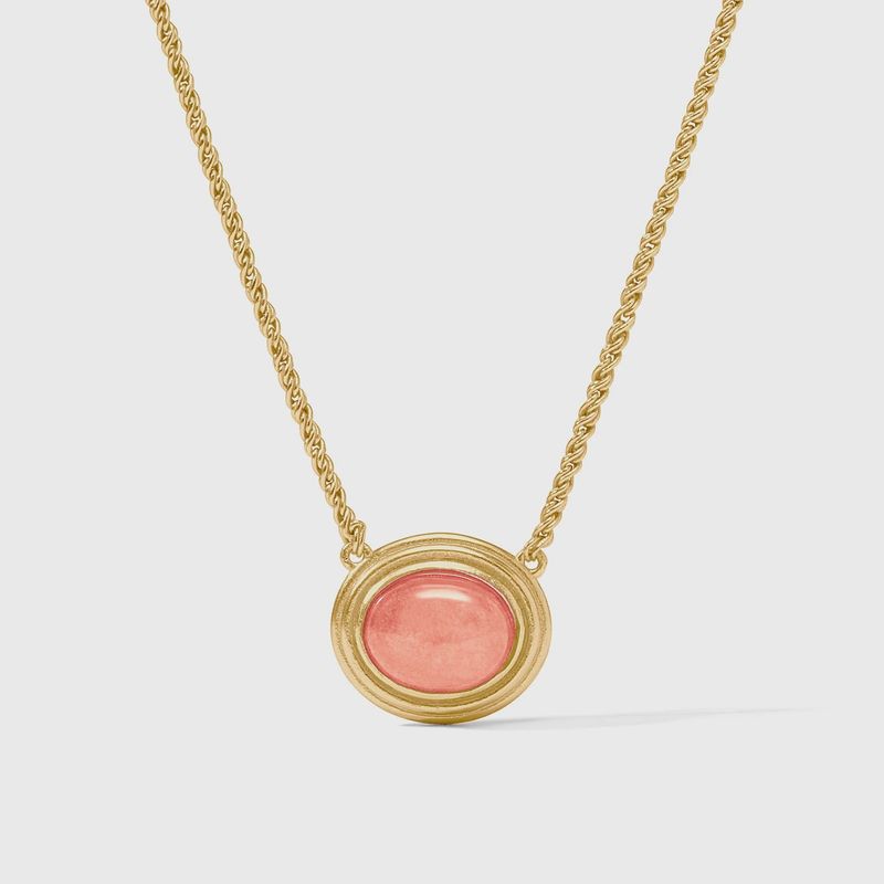 Julie Vos Portofino Solitaire necklace in 24K gold plate with jade stone worn in a lifestyle setting